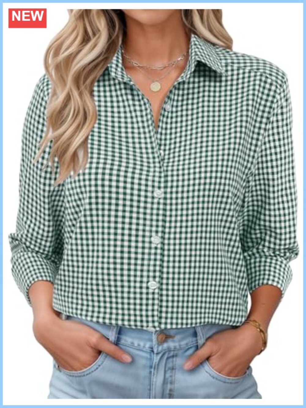 Women's Cotton Button Down Shirt Long Sleeve Casual Loose Fit Collared Blouse